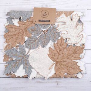 Fall Cutout Table Runner 14x72 Harvest Clove Leaves Gray Tan
